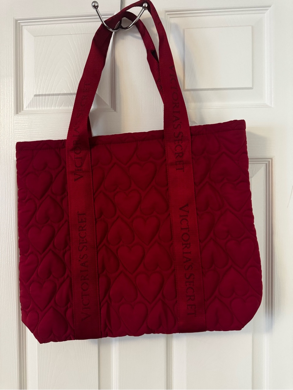 Victoria's Secret Deep Red Quilted Heart-Pattern Tote